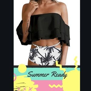 HIGH WAISTED BLACK& WHITE OFF THE SHOULDER BIKINI